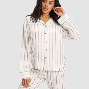 Cozy Earth Soft Woven Long Sleeve Pajama Top Cottage Stripe